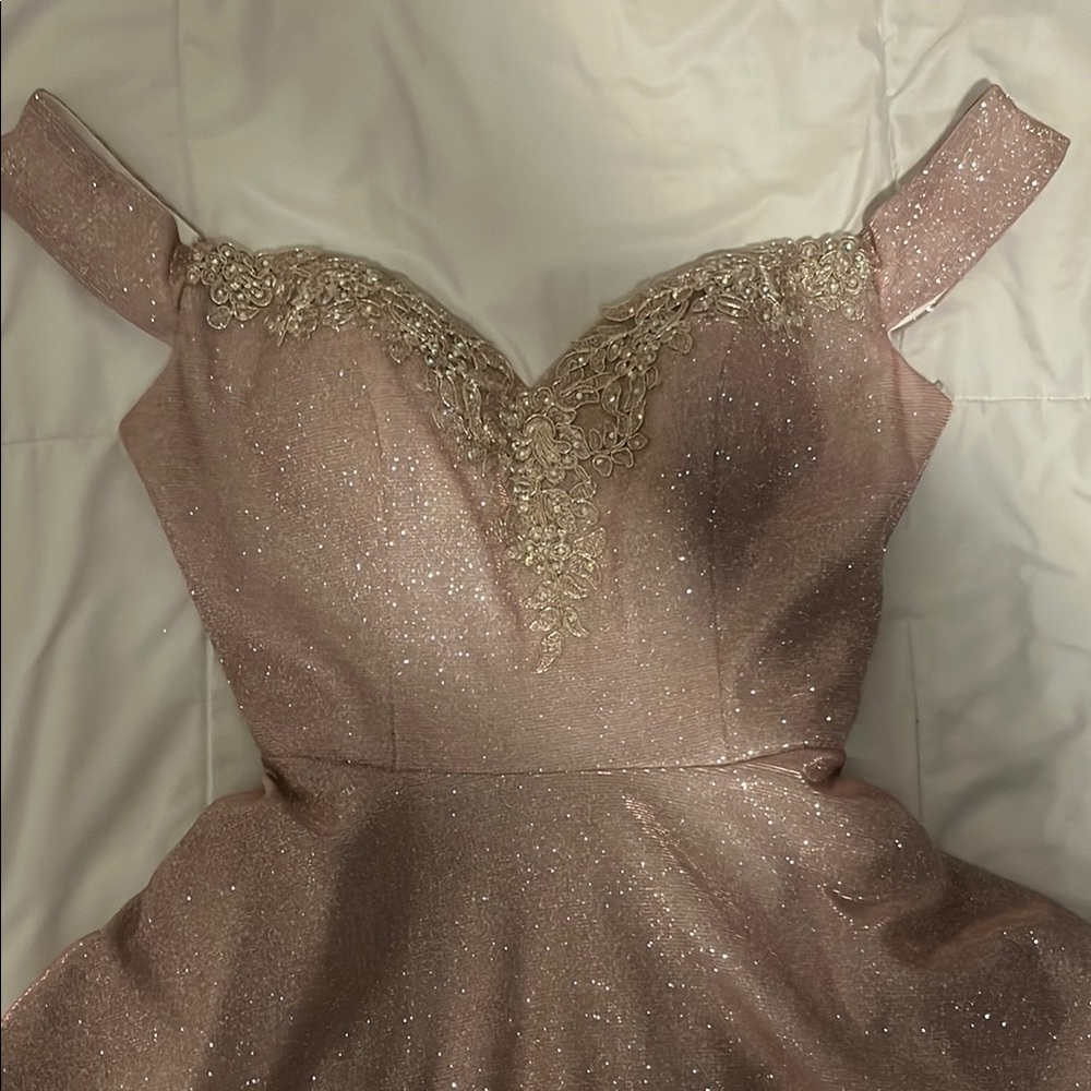 May Queen Elegant Sparkly Rose Gold Dress